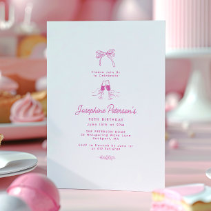 90th Birthday Party Pink Whimsical Dainty Doodle Invitation