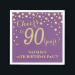 90th Birthday Party Purple and Gold Diamond Napkin<br><div class="desc">90th Birthday Party Invitation with Purple and Gold Glitter Diamond Background. Gold Confetti. Adult Birthday. Man or Woman Birthday. For further customisation,  please click the "Customise it" button and use our design tool to modify this template.</div>