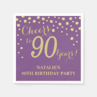 90th Birthday Party Purple and Gold Diamond
