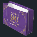 90th Birthday Party Purple and Gold Glitter Frame Large Gift Bag<br><div class="desc">90th Birthday Party Purple and Gold Glitter Frame Gift Bag. For further customisation,  please click the "Customise it" button and use our design tool to modify this template.</div>