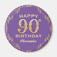 90th Birthday Party Purple and Gold Glitter Frame