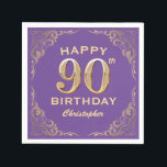 90th Birthday Party Purple and Gold Glitter Frame Napkin<br><div class="desc">90th Birthday Party Purple and Gold Glitter Frame Napkins. For further customisation,  please click the "Customise it" button and use our design tool to modify this template.</div>