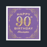 90th Birthday Party Purple and Gold Glitter Frame Napkin<br><div class="desc">90th Birthday Party Purple and Gold Glitter Frame Napkins. For further customisation,  please click the "Customise it" button and use our design tool to modify this template.</div>