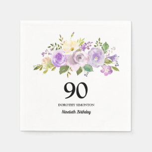 90th Birthday Party Purple Floral Napkin