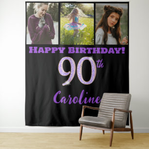 90th Birthday Party, Purple Glitter & 3 photos Tapestry