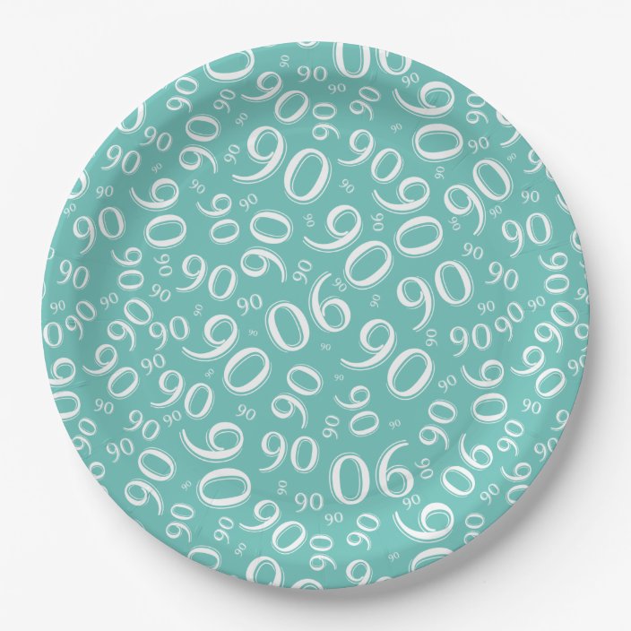 90th Birthday Party Random Number Pattern Teal Paper Plate Uk