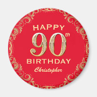 90th Birthday Party Red and Gold Glitter Frame