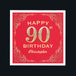 90th Birthday Party Red and Gold Glitter Frame Napkin<br><div class="desc">90th Birthday Party Red and Gold Glitter Frame Napkins. For further customisation,  please click the "Customise it" button and use our design tool to modify this template.</div>