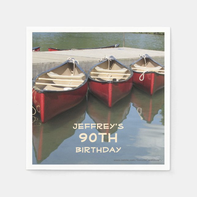 90th Birthday Party, Red Canoes, Paper Napkin (Front)