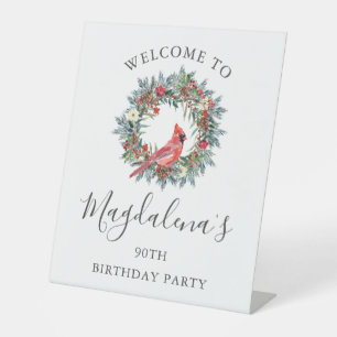 90th Birthday Party Red Cardinal Welcome Pedestal Sign