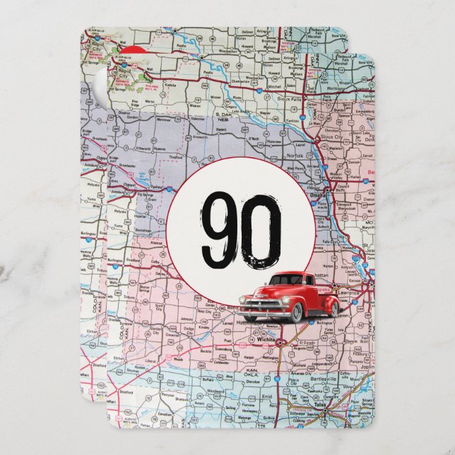 90th Birthday Party Red Retro Truck Invitation (Front/Back)