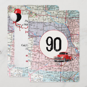 90th Birthday Party Red Retro Truck Invitation