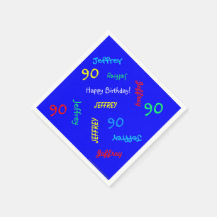 90th Birthday Party Repeat Name Royal Blue Paper Napkin