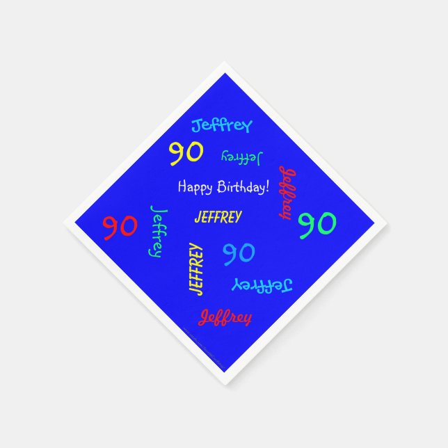 90th Birthday Party Repeat Name Royal Blue Paper Napkin (Corner)