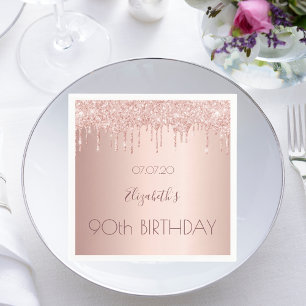 90th birthday party rose gold glitter 90 years napkin