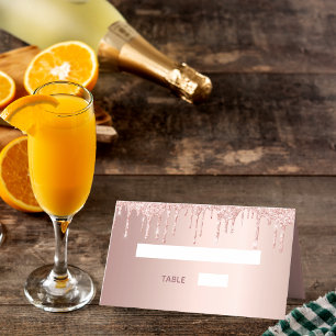 90th birthday party rose gold glitter drips place card