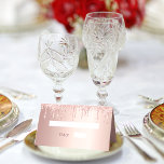 90th birthday party rose gold glitter pink sparkle place card<br><div class="desc">For a girly, glamourous 90th birthday party. Personalise and add her name, age 90 and a date. Date of birth or the date of the birthday party. A girly rose gold, faux metal foil looking background. Decorated with rose gold, blush pink faux glitter drips, paint dripping look. Dark rose gold...</div>