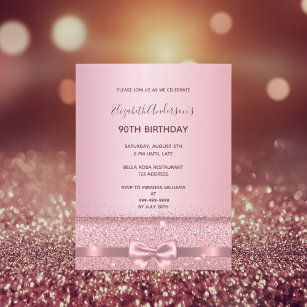 90th birthday party rose gold sparkle invitation postcard