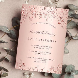 90th birthday party rose gold stars invitation postcard