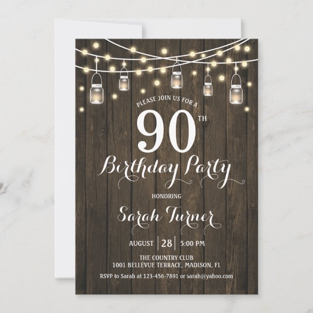 90th Birthday Party - Rustic Wood Invitation (Front)