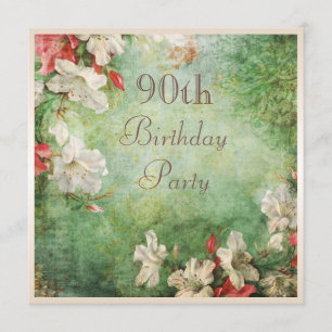 90th Birthday Party Shabby Chic Hibiscus Flowers Invitation