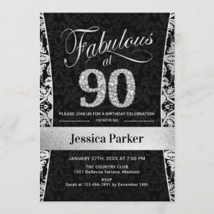 90th Birthday Party - Silver Black Invitation