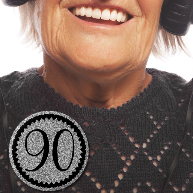 90th Birthday Party Silver Glitter Classic 6 Cm Round Badge (90th Birthday Party Silver Glitter Classic 6 Cm Round Badge)