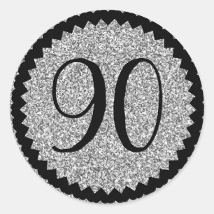 90th Birthday Party Silver Glitter Classic Round Sticker