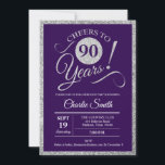 90th Birthday Party - Silver Purple ANY YEAR Invitation<br><div class="desc">90th birthday party invitation for men or women. Purple and silver invite card featuring stylish retro typography script font. Cheers to 90 years! Can be customized to any age.</div>