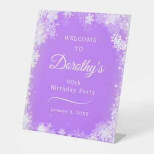90th Birthday Party Snowflake Purple Welcome Pedestal Sign