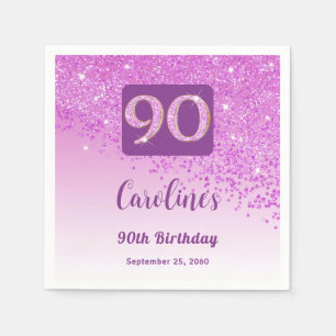 90th Birthday Party Sparkle Pink Glitter Napkin