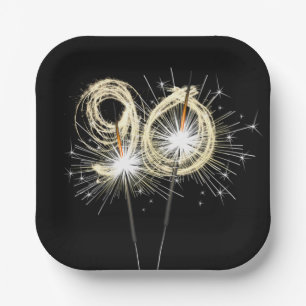 90th Birthday Party Sparklers on Black  Paper Plate