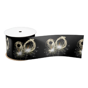 90th Birthday Party Sparklers on Black   Satin Ribbon