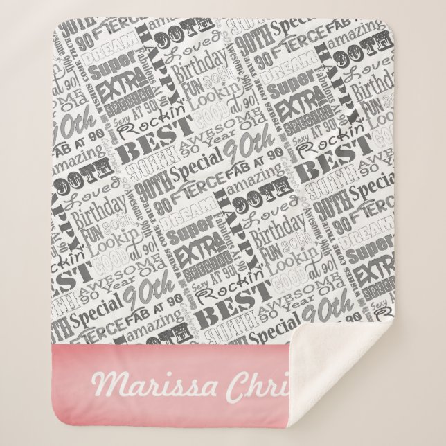 90th Birthday Party Special Personalised Monogram Sherpa Blanket (Front)