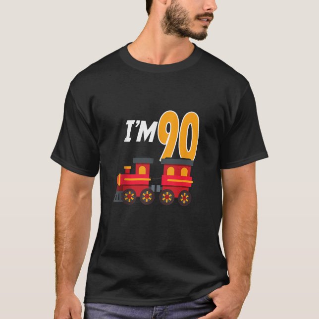 90th Birthday Party Train Toy 90 Year Old Funny B  T-Shirt (Front)