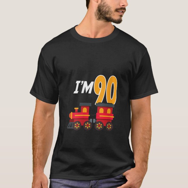 90th Birthday Party Train Toy 90 Year Old Funny B  T-Shirt (Front)