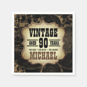 90th Birthday Party Vintage Theme Custom Name Napkin