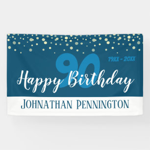 90th Birthday Party with Confetti Blue Banner
