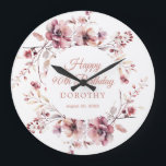 90th Birthday Personalised Burgundy Pink Floral Large Clock<br><div class="desc">A personalised wall clock is a great birthday gift idea for a 90th birthday gift. The birthday celebrant can celebrate their birthday and add a pretty touch to your decor with this personalised burgundy and dusty pink floral wall clock. An elegant watercolor wreath decorates the front and back. Four lines...</div>