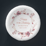 90th Birthday Personalised Burgundy Pink Floral Paper Plate<br><div class="desc">A personalised paper bowl is a great addition to your 90th birthday table decor. An elegant watercolor wreath decorates the centre. Four lines of text allow you to personalise the bowl. Two decorative traditional fonts create a harmonious design. I chose Happy 90th birthday and then the birthday celebrant's name and...</div>