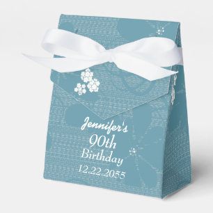 90th Birthday, Personalised Favour Box, Blue Flora Favour Box