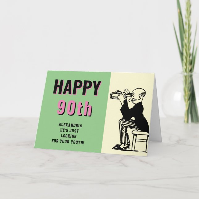 90th Birthday Personalised Retro Funny Cartoon Card (Front)
