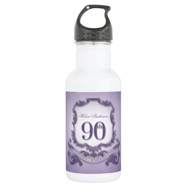 90th Birthday Personalised water bottle 3 (Front)