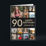 90th Birthday Photo Collage 13 Photos Black & Gold Card<br><div class="desc">90th Happy Birthday Photo Collage 13 Photos Black and Gold Birthday Card for Any Age. 1st 13th 15th 16th 18th 20th 21st 30th 40th 50th 60th 70th 80th 90th 100th,  Any Ages. For further customisation,  please click the "Customise it" button and use our design tool to modify this template.</div>