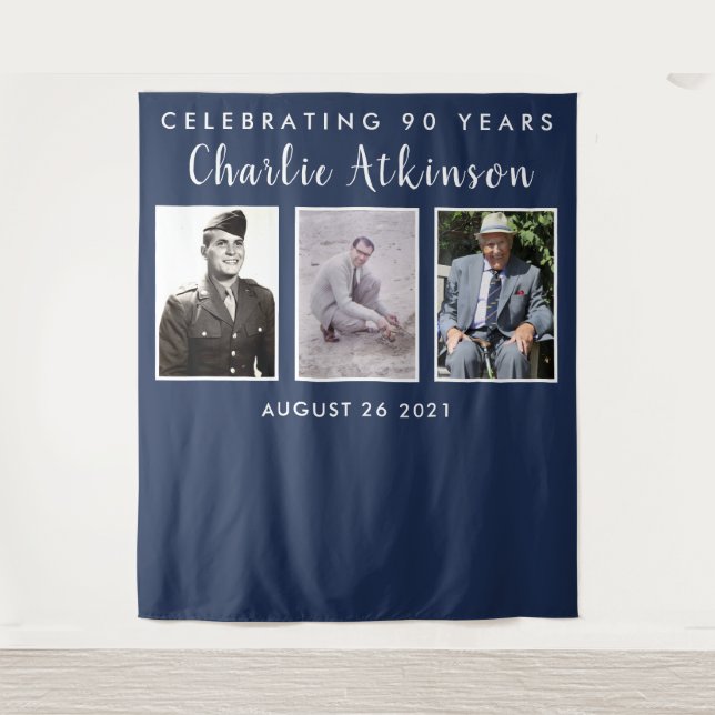 90th birthday photo collage backdrop banner tapestry (Front)