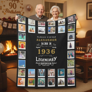 90th Birthday Photo Collage Father Grandfather Fleece Blanket