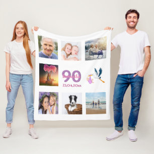 90th birthday photo collage white fleece blanket