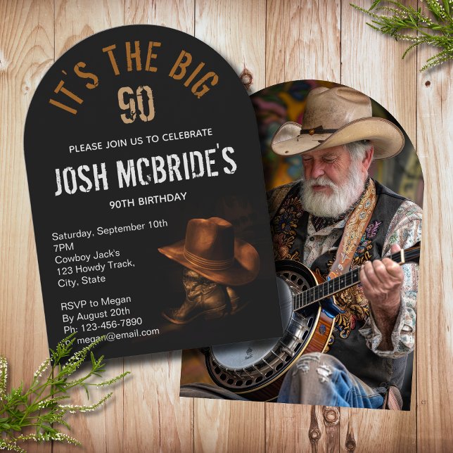 90th Birthday Photo Cowboy Hat Boots Masculine Invitation (Creator Uploaded)