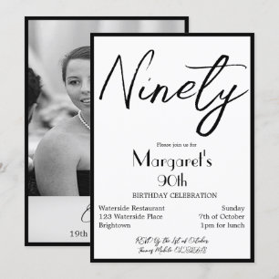 90th Birthday Photo Elegant Monogram Birthday Invi Invitation