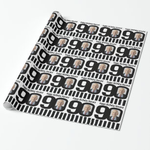 90th Birthday photo fun black and white wrapping Wrapping Paper